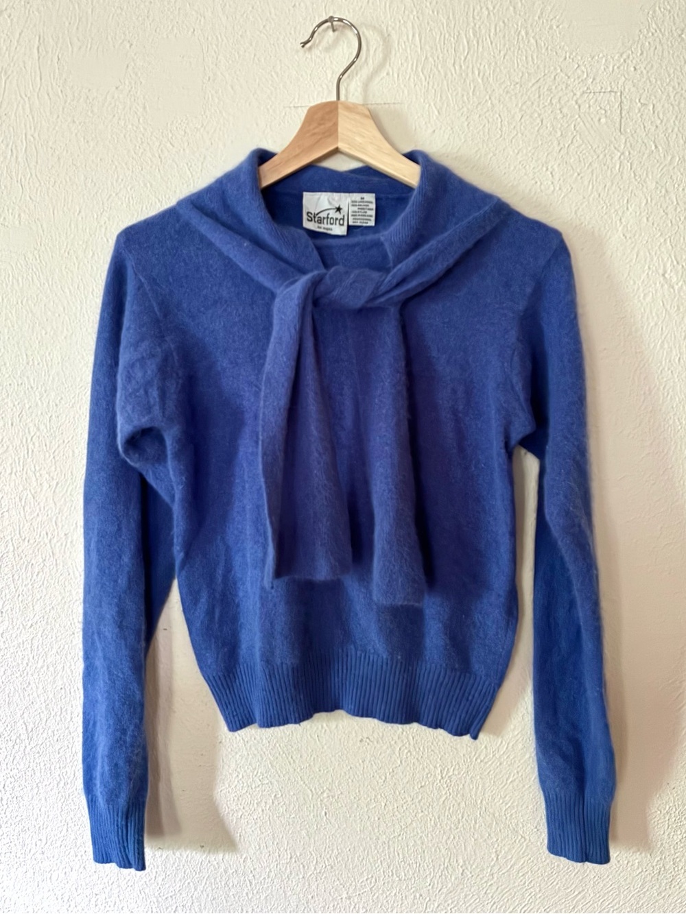 Vintage Lambswool and Angora Wool Tie-Neck Sweater Periwinkle Blue size M